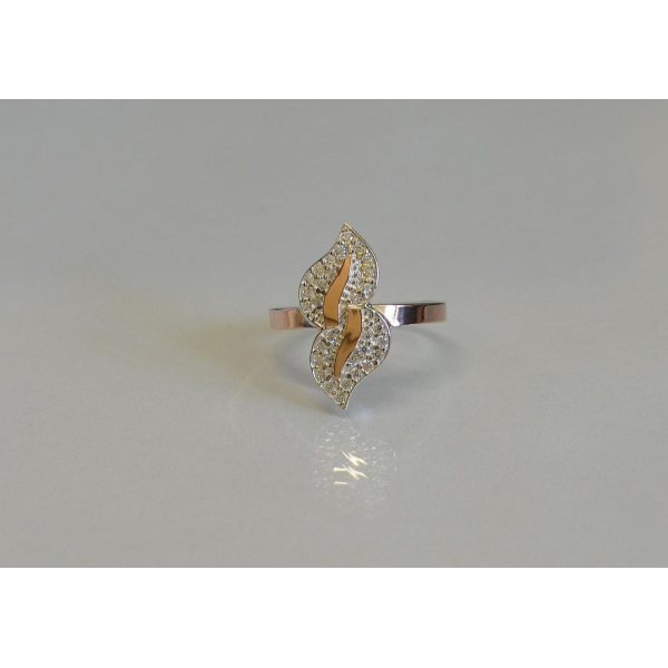 Срібна каблучка з золотими пластинками і фіанітами (097к)