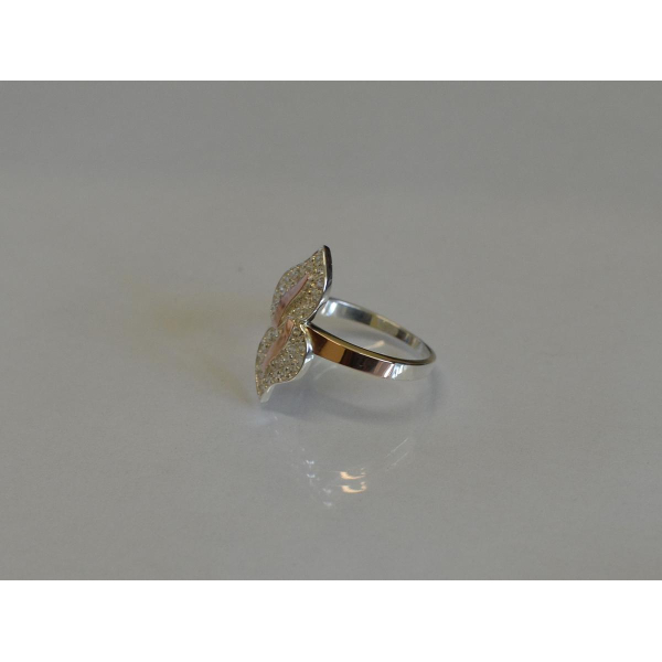 Срібна каблучка з золотими пластинками і фіанітами (097к)