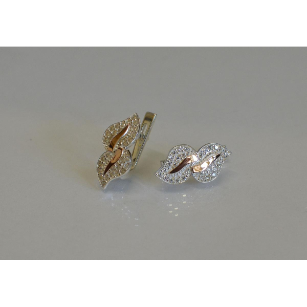 Серебряные серьги с золотыми пластинками и фианитами (097с)