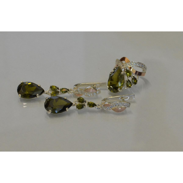 Срібний набір з золотими вставками і фіанітами (099)