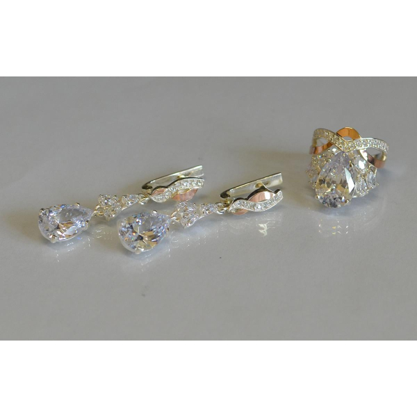 Срібний набір з золотими вставками і фіанітами (099)