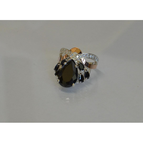 Кольцо серебряное с золотыми напайками (099к)