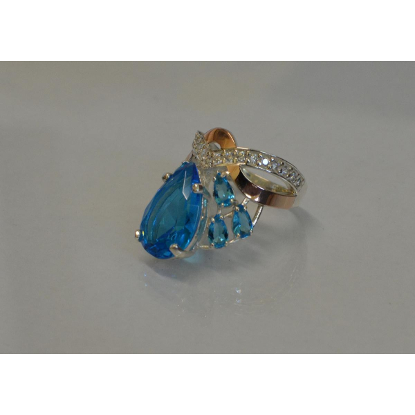 Кольцо серебряное с золотыми напайками (099к)