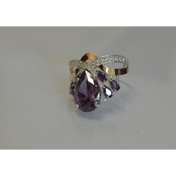 Кольцо серебряное с золотыми напайками (099к)