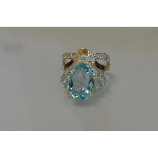 Кольцо серебряное с золотыми напайками (099к)