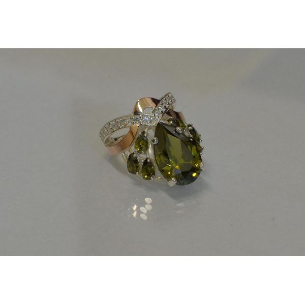 Кольцо серебряное с золотыми напайками (099к)