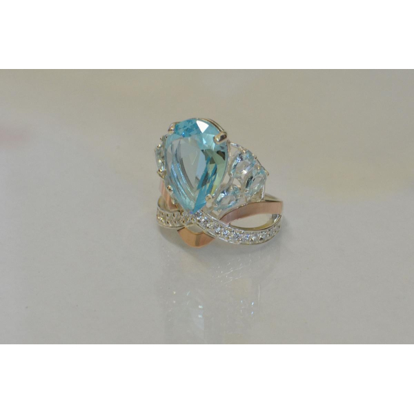 Кольцо серебряное с золотыми напайками (099к)