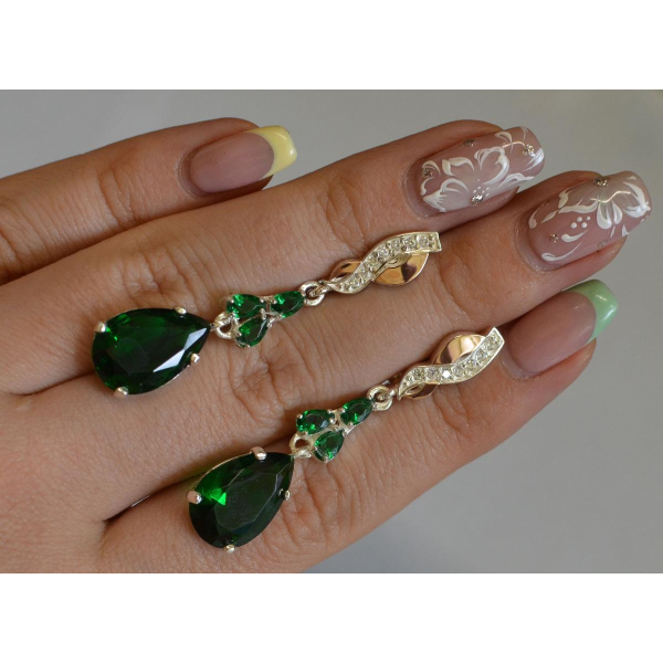 Серьги серебряные с золотыми пластинами и фианитами (099с)