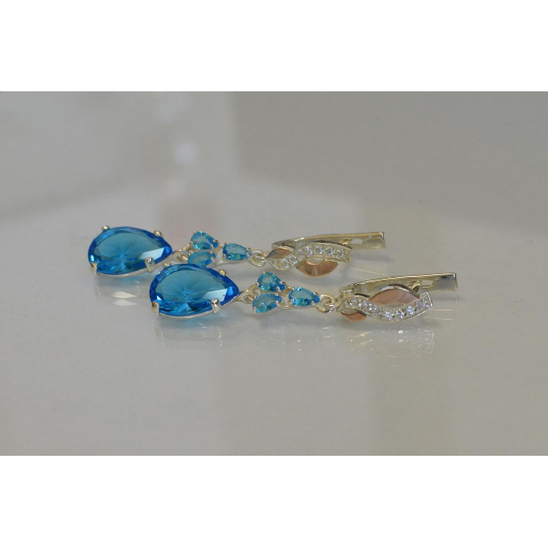 Серьги серебряные с золотыми пластинами и фианитами (099с)