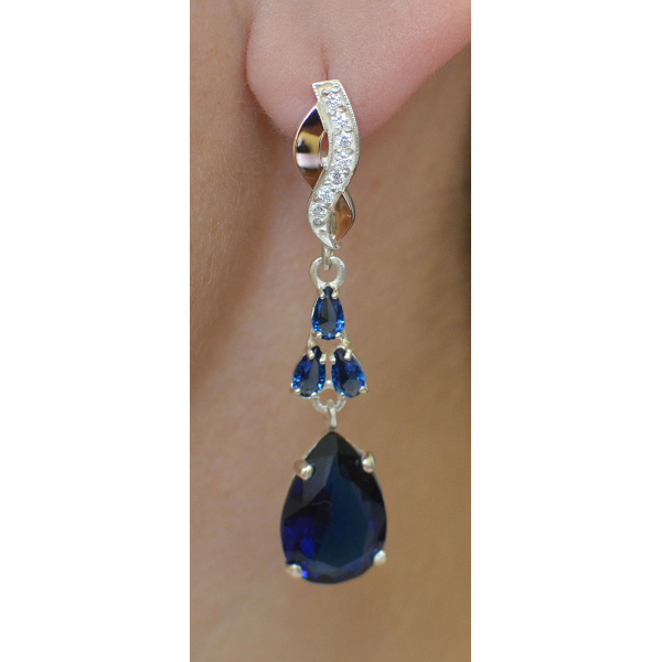 Серьги серебряные с золотыми пластинами и фианитами (099с)