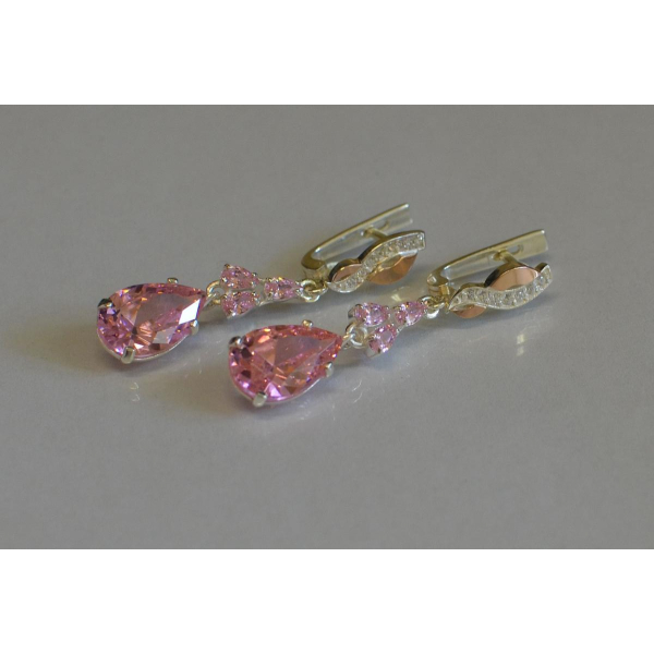 Серьги серебряные с золотыми пластинами и фианитами (099с)