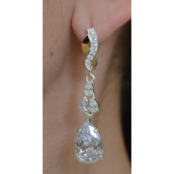 Серьги серебряные с золотыми пластинами и фианитами (099с)