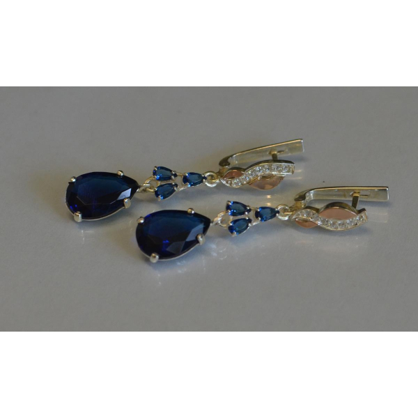 Серьги серебряные с золотыми пластинами и фианитами (099с)