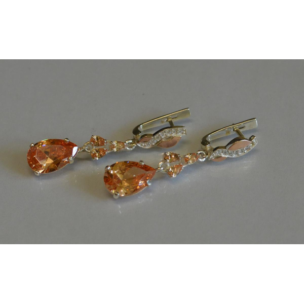 Серьги серебряные с золотыми пластинами и фианитами (099с)