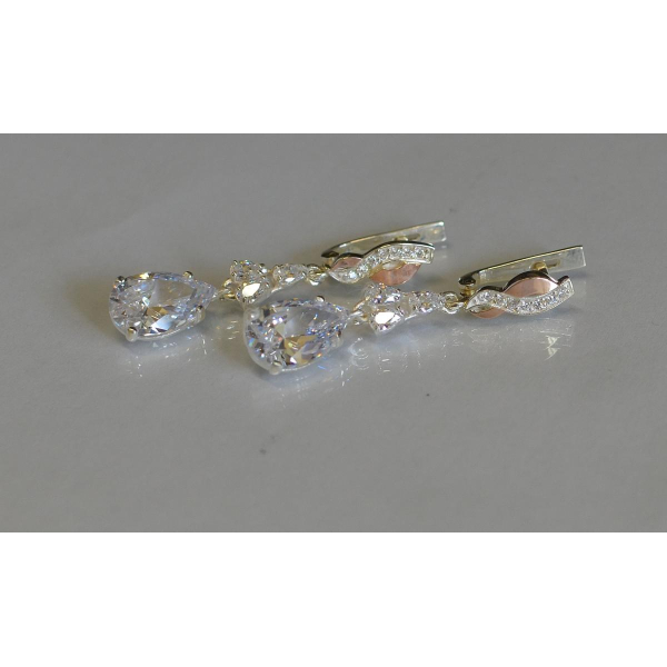 Серьги серебряные с золотыми пластинами и фианитами (099с)