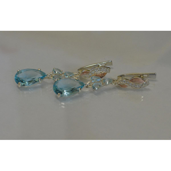 Серьги серебряные с золотыми пластинами и фианитами (099с)