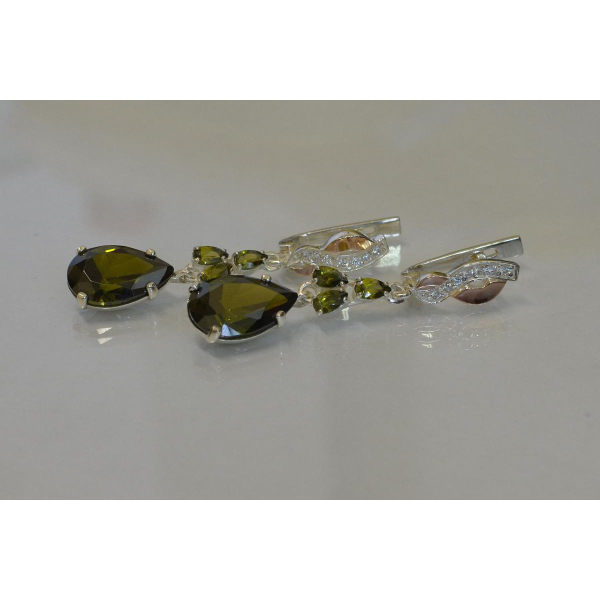 Серьги серебряные с золотыми пластинами и фианитами (099с)