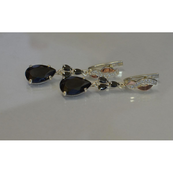 Серьги серебряные с золотыми пластинами и фианитами (099с)