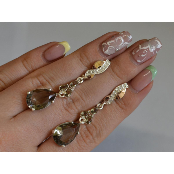 Серьги серебряные с золотыми пластинами и фианитами (099с)