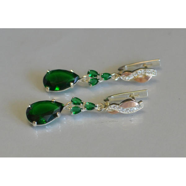 Серьги серебряные с золотыми пластинами и фианитами (099с)