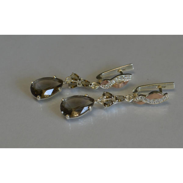 Серьги серебряные с золотыми пластинами и фианитами (099с)