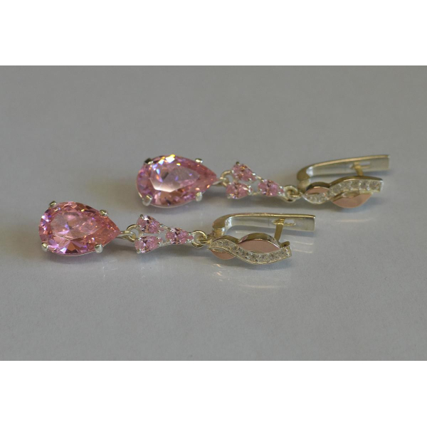 Серьги серебряные с золотыми пластинами и фианитами (099с)