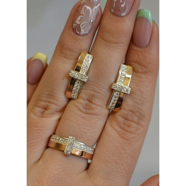 Серебряный комплект с золотыми вставками и фианитами (101)