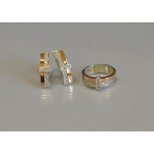 Серебряный комплект с золотыми вставками и фианитами (101)