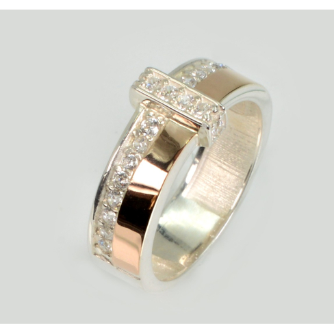 Каблучка срібна з золотими вставками і фіанітами