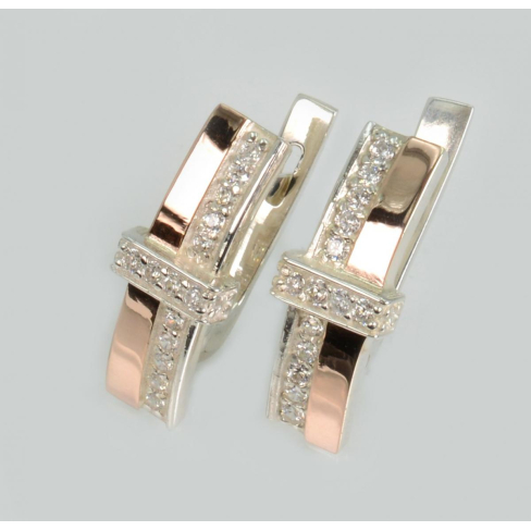 Серьги серебряные с золотыми вставками и фианитами