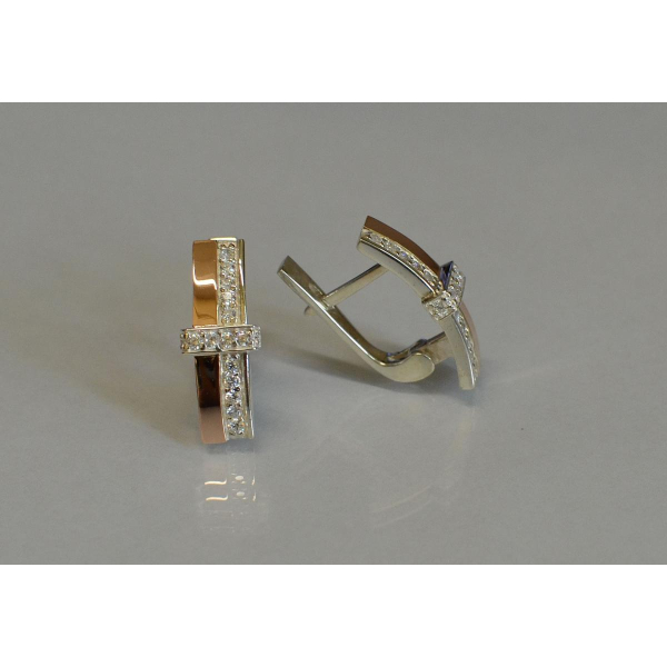 Серьги серебряные с золотыми вставками и фианитами (101с)