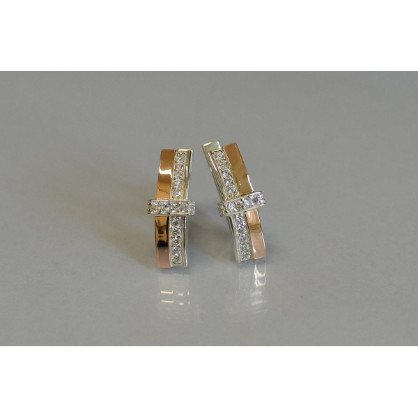 Серьги серебряные с золотыми вставками и фианитами (101с)