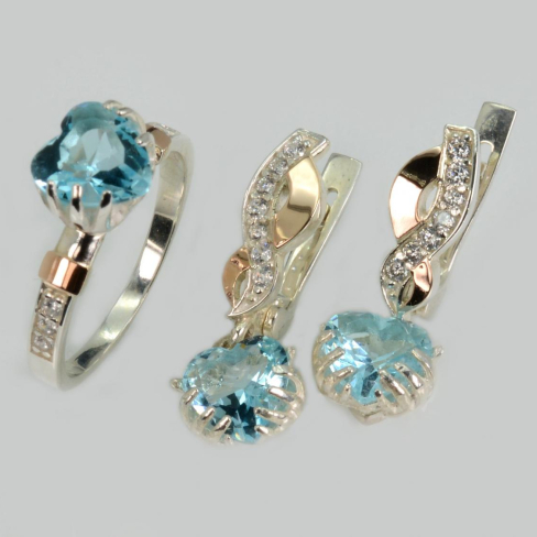 Набор серебряный с золотыми вставками