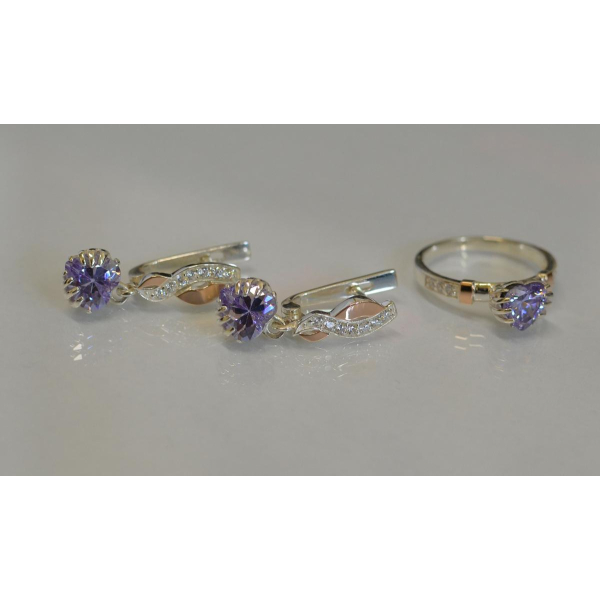 Набор серебряный с золотыми вставками (102)