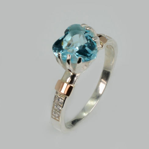 Кольцо серебряное  с золотыми накладками