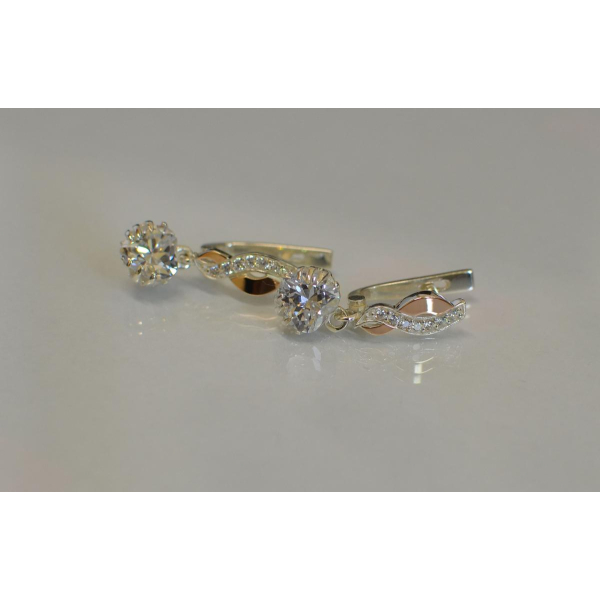 Серьги серебряные с напайками из золота (102с)