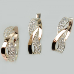 Серебряный набор серьги и кольцо с фианитами