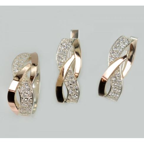 Срібний набір сережки та каблучка з фіанітами