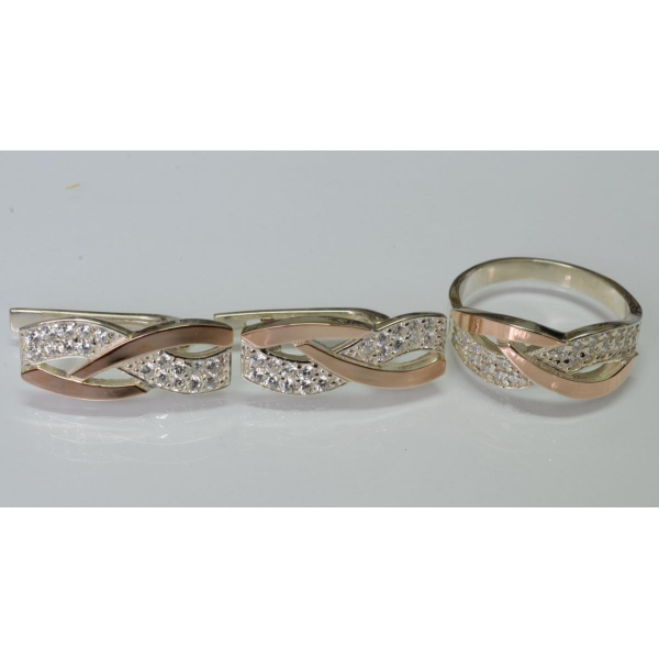 Серебряный набор серьги и кольцо с фианитами (103)