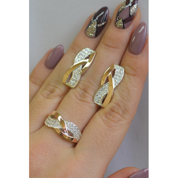 Серебряный набор серьги и кольцо с фианитами (103)