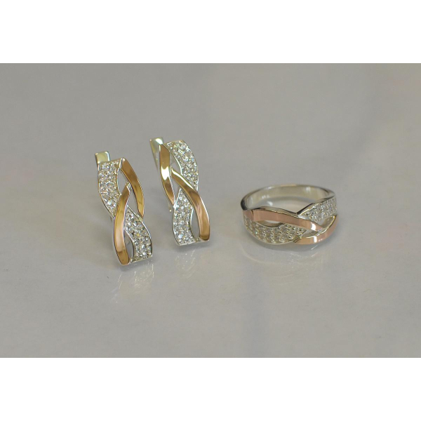 Серебряный набор серьги и кольцо с фианитами (103)
