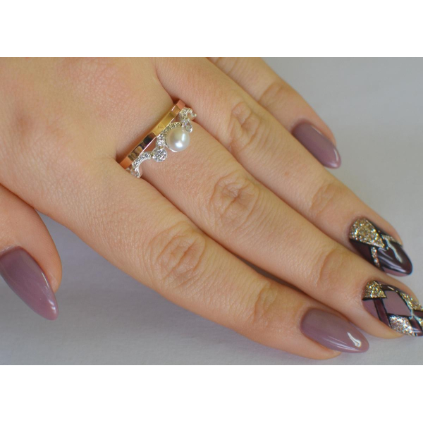 Серебряное кольцо корона с жемчугом (107к)