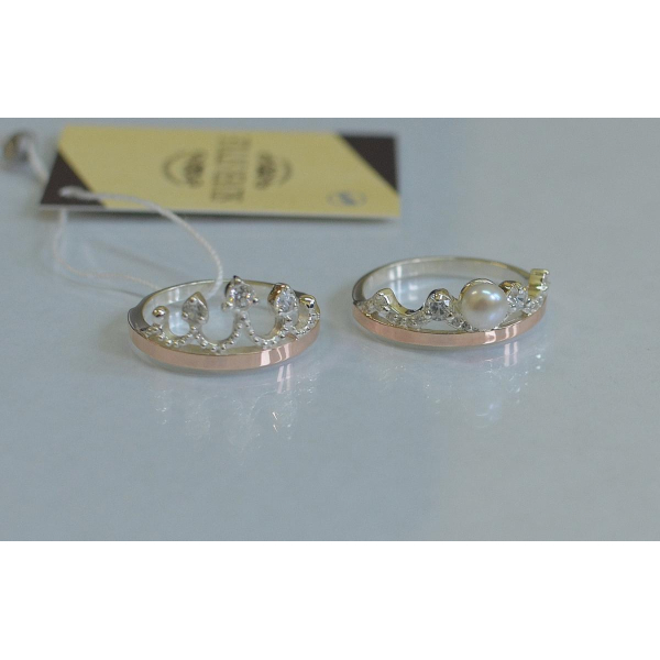 Серебряное кольцо корона с жемчугом (107к)