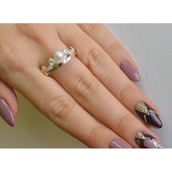 Серебряное кольцо корона с жемчугом (107к)