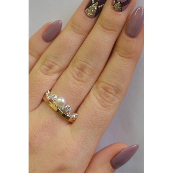 Серебряное кольцо корона с жемчугом (107к)