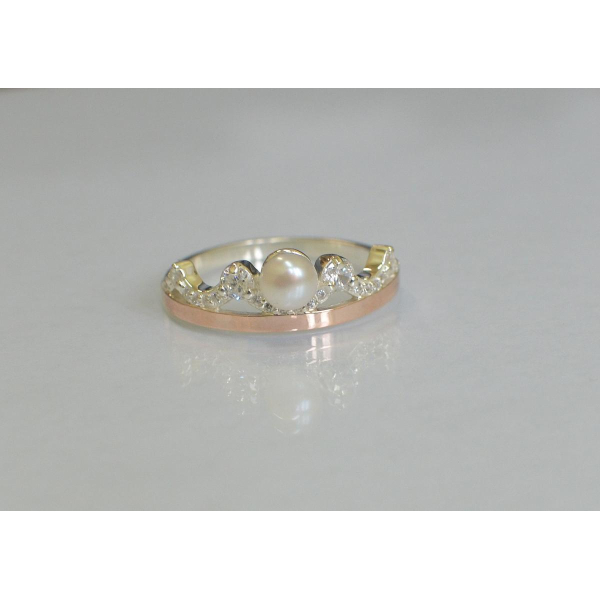 Серебряное кольцо корона с жемчугом (107к)