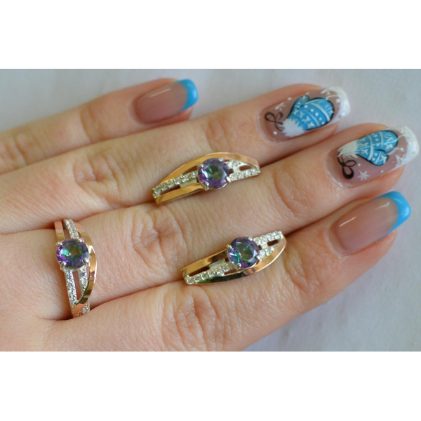 Серебряный набор с золотыми вставками (108)