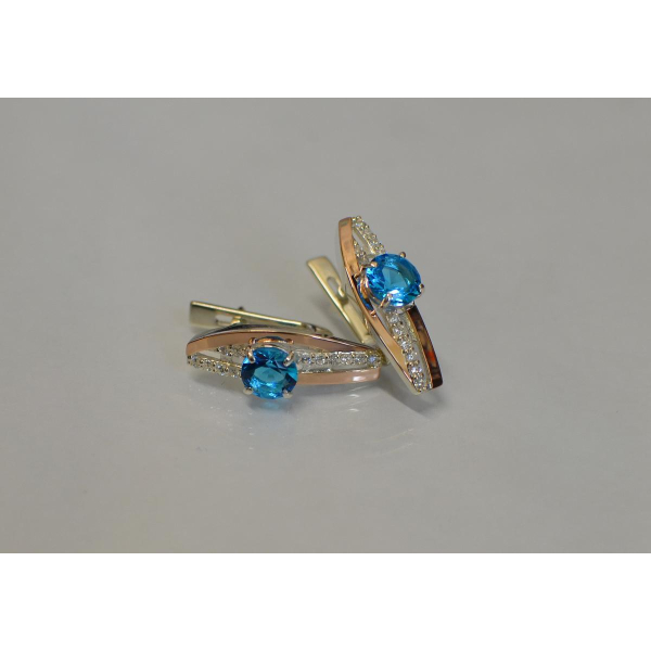 Серебряные сережки с золотыми вставками (108с)