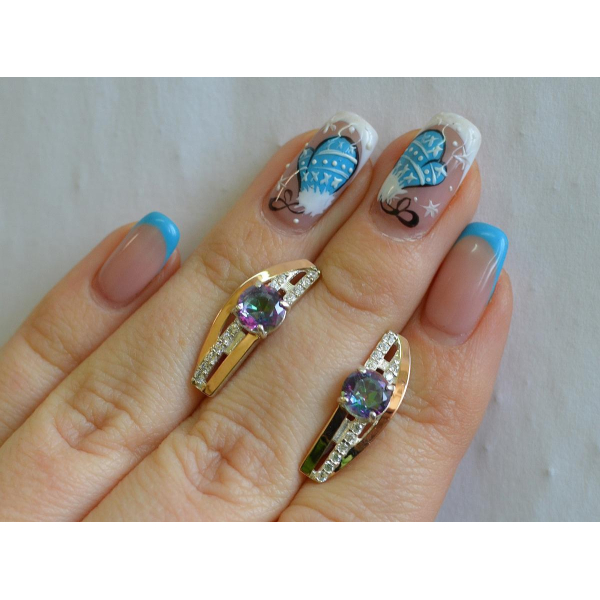 Серебряные сережки с золотыми вставками (108с)