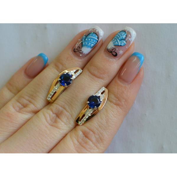 Серебряные сережки с золотыми вставками (108с)